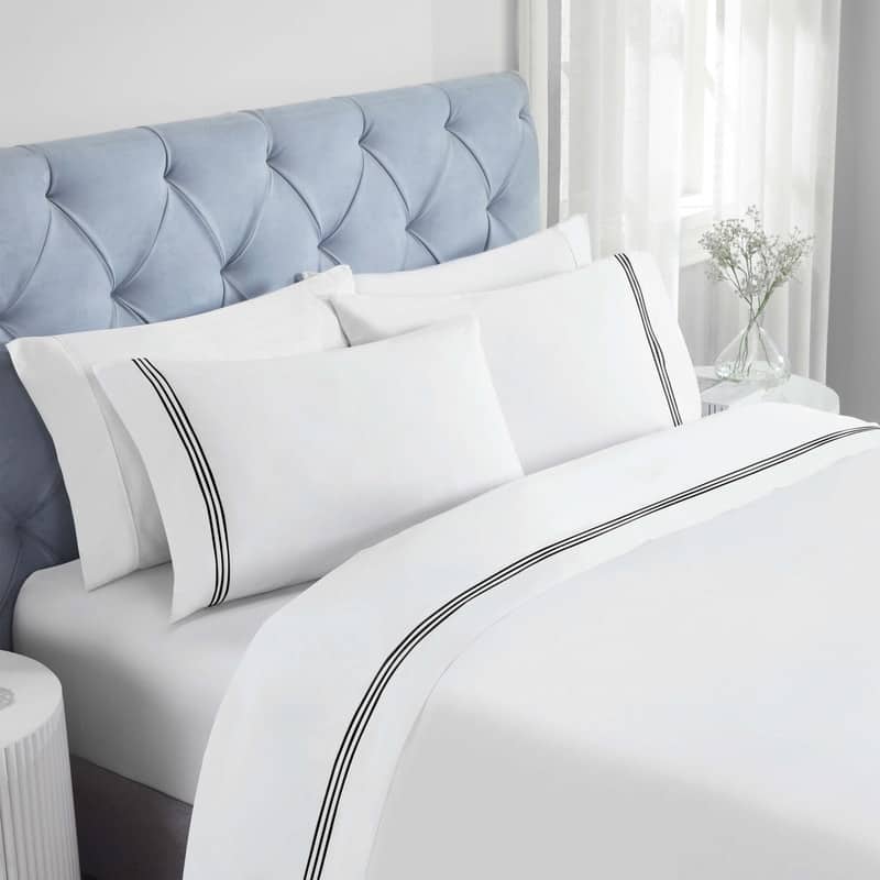 Superior Brandon Cotton Three-Line Embroidered Bed Sheet Set