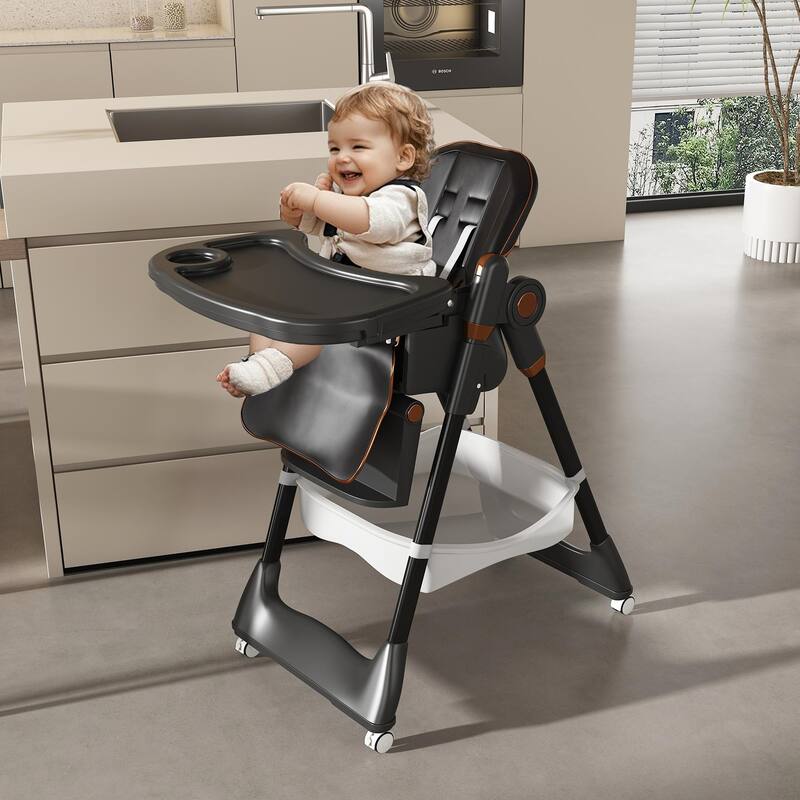 Anmytek Adjustable Baby High Chair 0-6 Years Portable Infant Feeding Seat Safety Belt Lockable Wheels Easy Clean