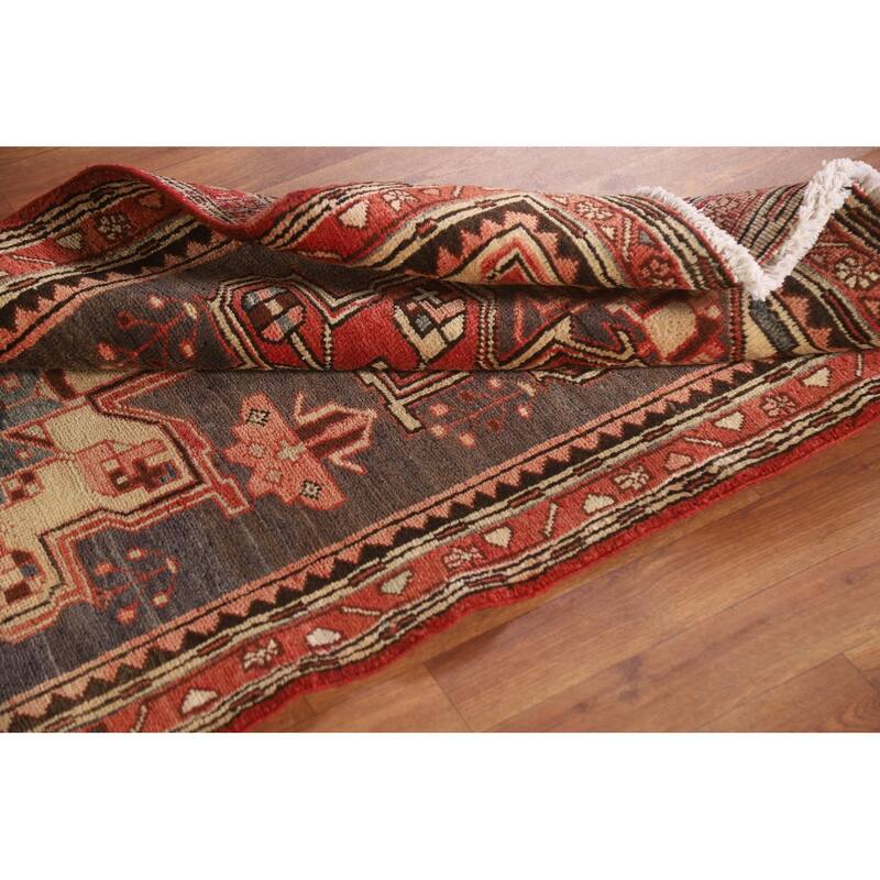 Geometric Ardebil Persian Vintage Runner Rug Hand-knotted Wool Carpet - 3'2"x 10'6"