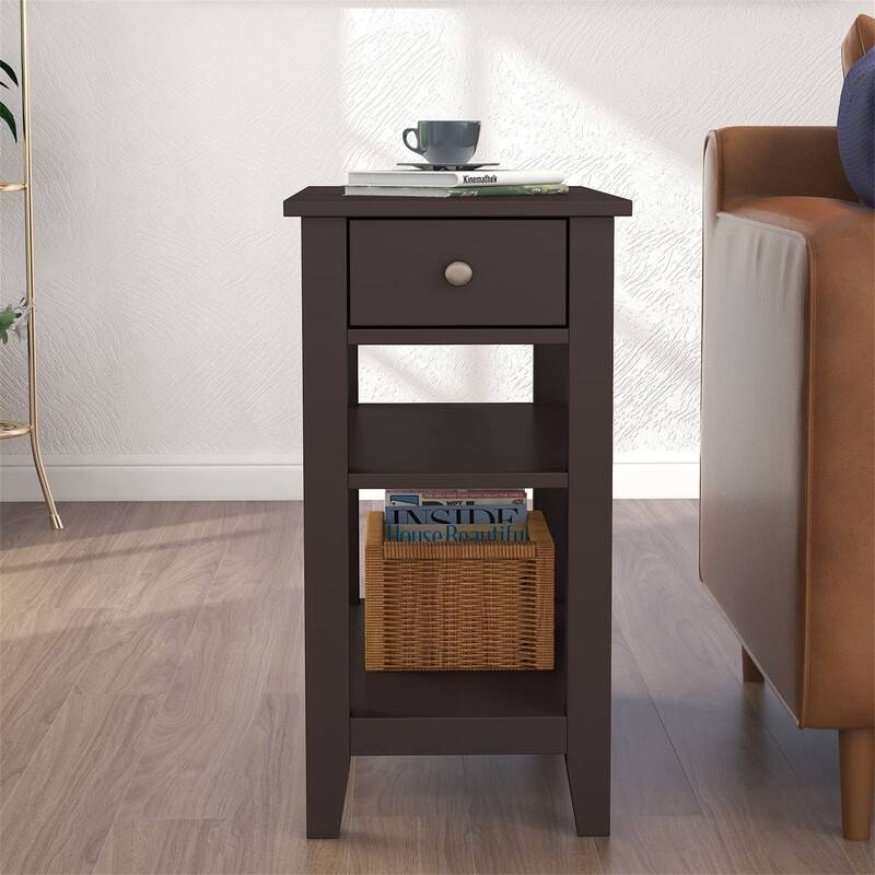 Narrow End Table with Drawer and Shelf - 11.22"D x 23.62"W x 24.02"H