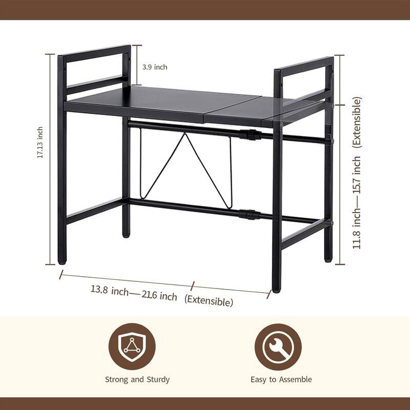 Microwave Oven Rack Expandable Countertop Heavy Duty - 12.8"D x 21.65"W x 17.13"H