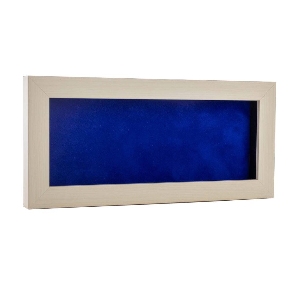 13x34 Shadow Box Frame White Washed Wood | With a 3/4" Usable Display Depth | Includes a Royal Blue Real Suede Texture Acid-Free