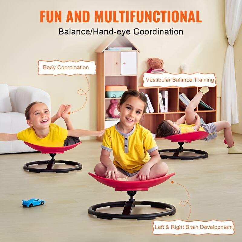 Round Sensory Swivel Chair for Kids with Metal Base and 360 Degree Spin - 21.06” L x 19.88” W x 11.61” H