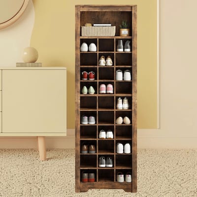 Contemporary Tall Shoe Storage Cabinet with 30 Shoe Cubby, Freestanding Shoe Rack, for Hallway, Entryway, Porch and Bedroom