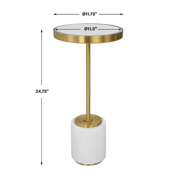 Round Beveled Glass Top Drink Table - 24.75" - White and Brass