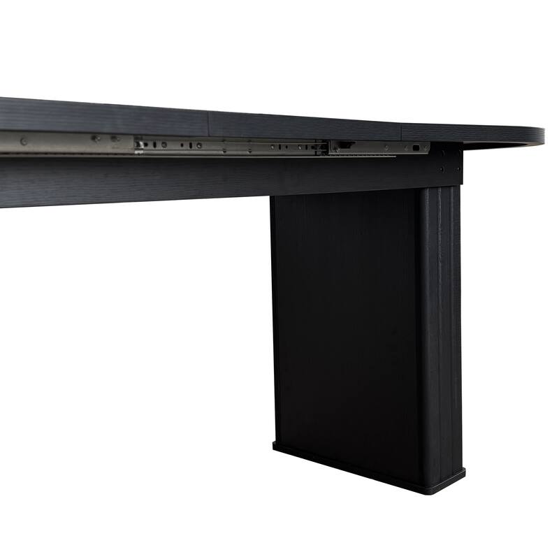 Kitchen extendable dining table for 4-8 people, oval kitchen table with wooden strip base for family living room (black)