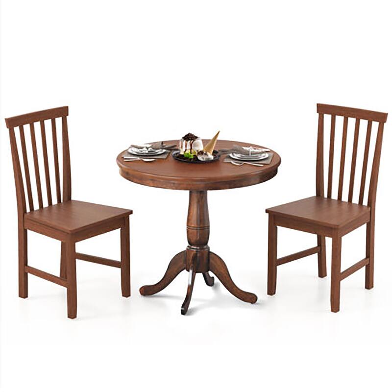 Gymax 3-Piece Dining Kitchen Table Dining Set Mid-Century Round - Walnut