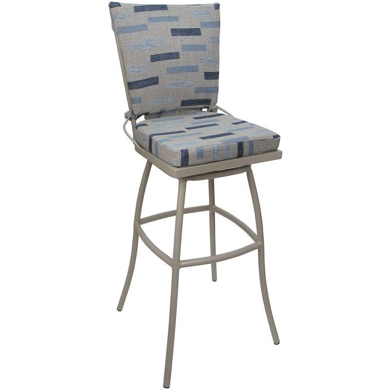 Outdoor Bar Stool Counter 26" 30" Extra Tall 34" - Jamey without Arms - Block Weave Blue Beige - Beige - Bar Height