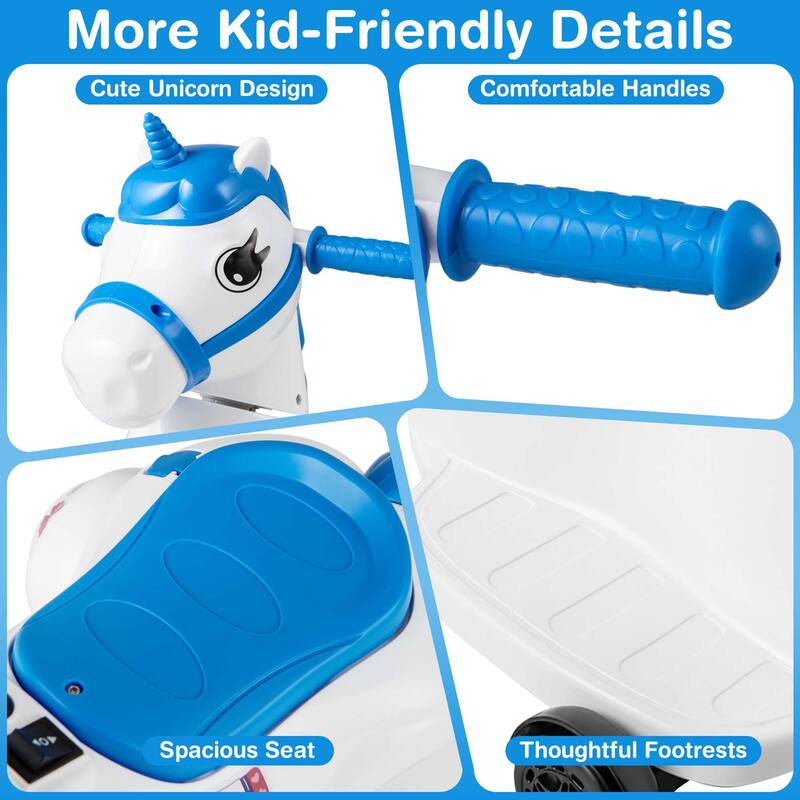 Costway 12V Kids Ride on Unicorn Toy with Training Wheels Music - See Details
