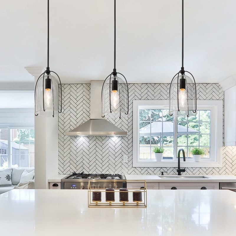 Modern Farmhouse Mini Pendant 1-light Kitchen Lights Cage Seeded Coastal Glass Ceiling Lights - D5'' x H8.5''