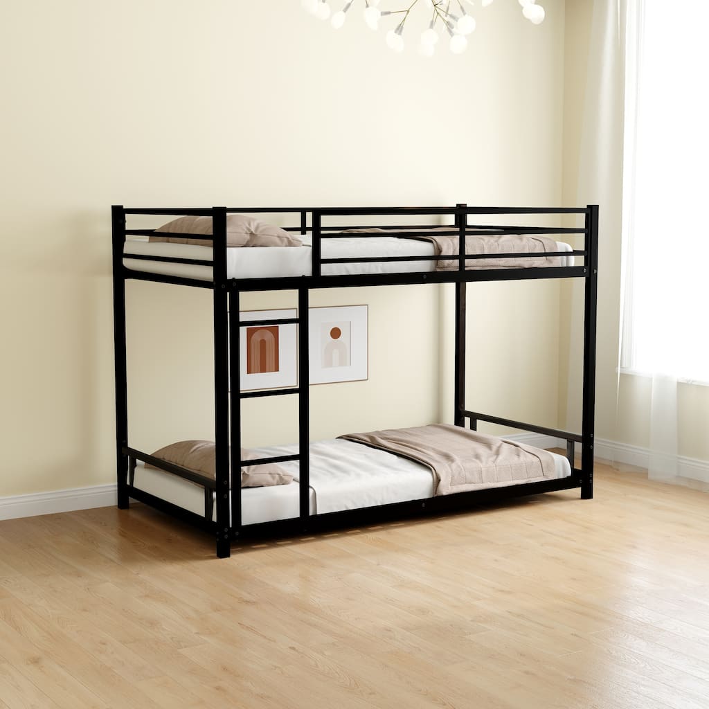 Metal Twin Over Twin Bunk Bed, Heavy-Duty Sturdy Construction, Safety Guardrails, No Box Spring Needed