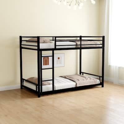 Twin Over Twin Metal Bunk Bed with Safety Guardrails, Sturdy Construction, Noise-Reduced, No Box Spring Needed, Black