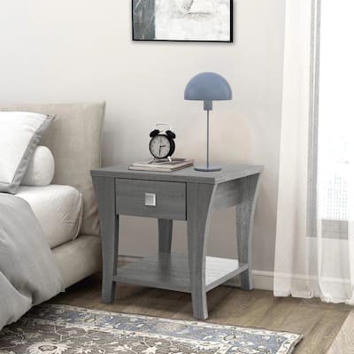 Modern Gray Solid Wood Nightstand Sofa Side Table with Drawers - 22" H x 19.8" D