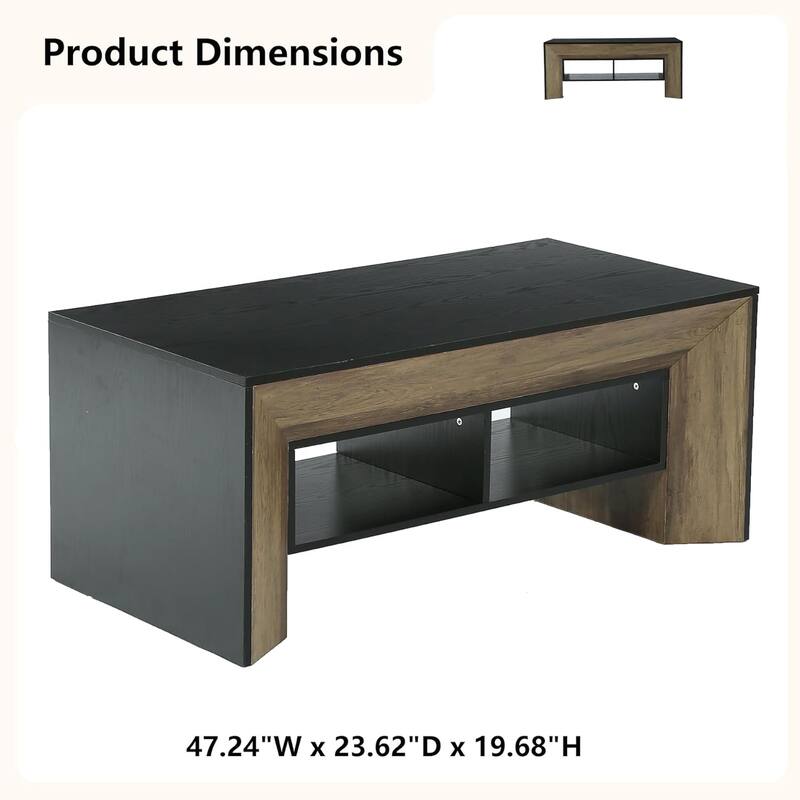 Coffee Table with 2-Tier Storage, Rectangular Wood Center Table for Home Living Room