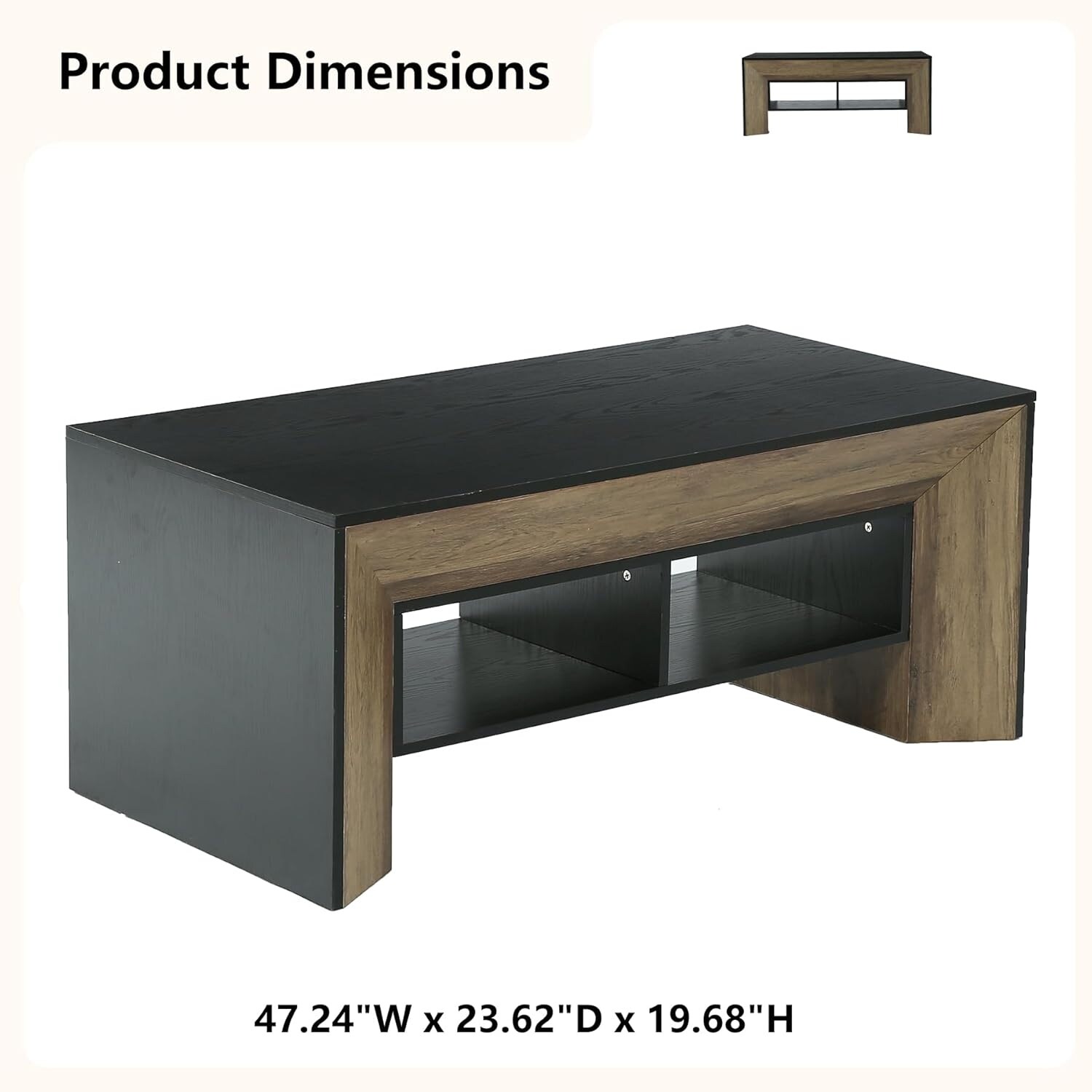 Coffee Table with 2-Tier Storage, Rectangular Wood Center Table