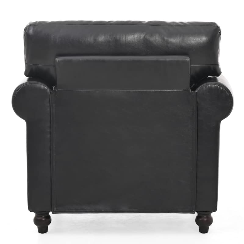 Black PU Modern 37.4" Upholstered Accent Chair with Solid Wood Frame and Nailheads for Living Room
