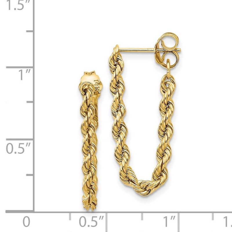 Curata Solid 14k Yellow Gold 28x8mm Diamond-cut Rope Chain Earrings - Orange