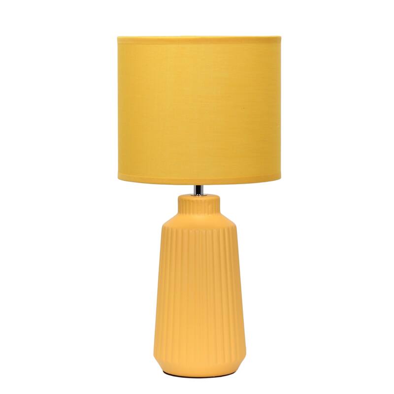Vertical Grooved Ceramic Table Lamp with Drum Shade - 16" - Yellow