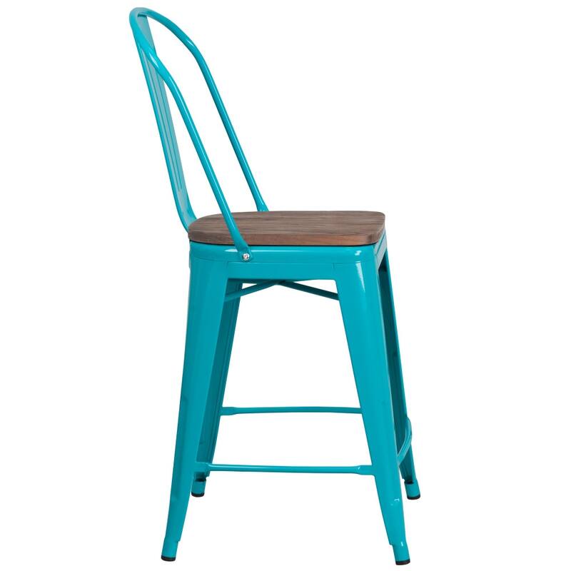 4 Pk. 24" High Metal Counter Height Stool with Back and Wood Seat - 17.75"W x 22"D x 40.25"H - 17.75"W x 22"D x 40.25"H