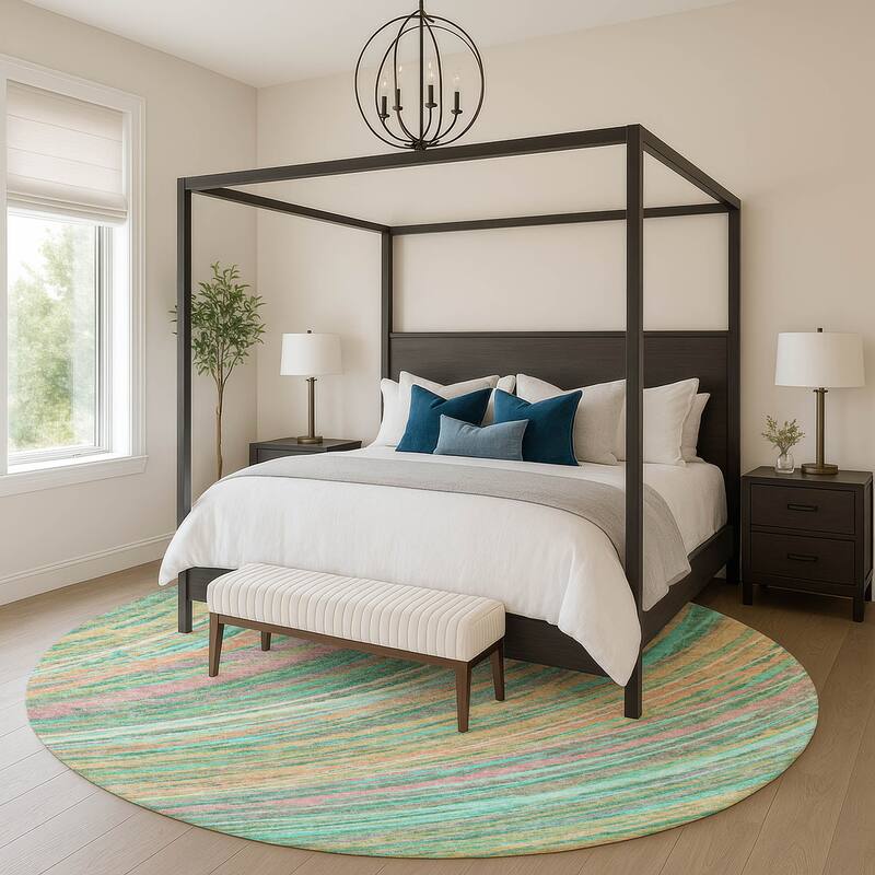 Premium Washable Super Soft Contemporary Horizon Mayfield Rug - Teal - 8' x 8'