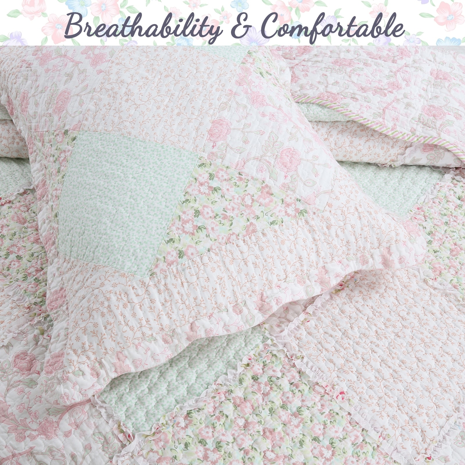 Cozy Line Rosa Floral Patchwork Reversible Cotton Quilt Cozy Line Rosa Floral Patchwork Reversible Cotton Quilt