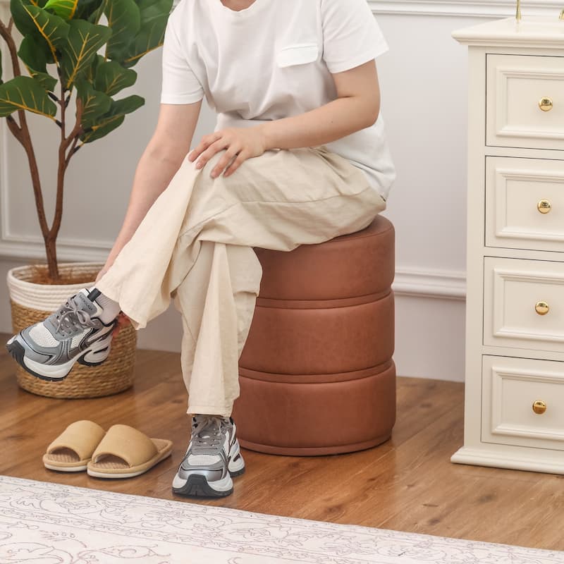 Adeco Round Ottoman 17.9" Height Footrest Vanity Stool