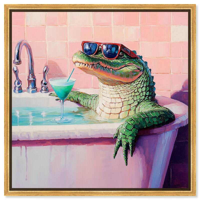 Cocktail Croc II Canvas by Art Remedy - 16" x 16" - Gold