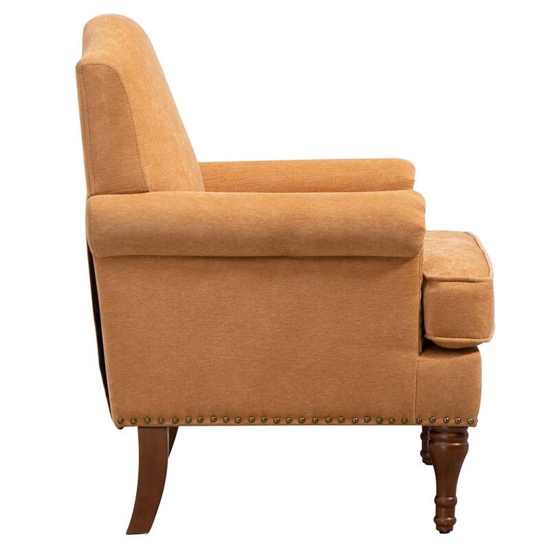 Upholstered Accent Chair with Nailhead Trim, Comfy Chenille Club Sofa Chair, Lounge Armchair with Springs Cushions & Wood Legs