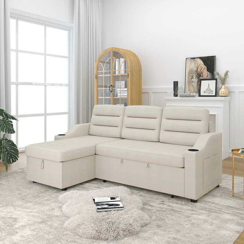 MH83.5" Convertible Sleeper Combo Sofa, Convertible Sofa Bed Polyester Pullout Bed