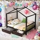 preview thumbnail 1 of 16, Full Size House Platform Bed with 2 Drawers,Headboard and Footboard For Home Black