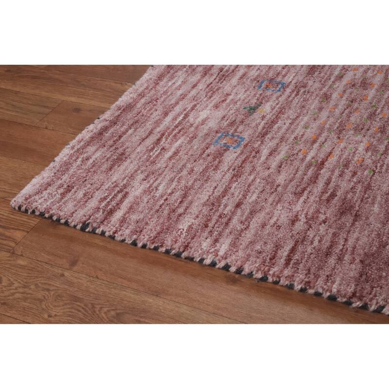 Hand Knotted Oriental 100% Wool Carpet Tribal Tribal Pink Gabbeh Area Rug - 9' 7'' X 7' 9''