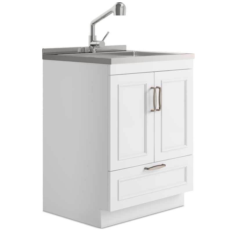 Martino Transitional Laundry Cabinet with Faucet and Stainless Steel Sink