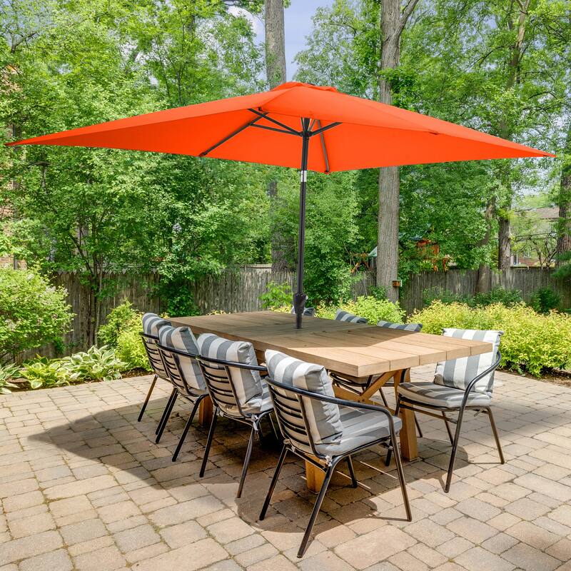 Rectangular Patio Umbrella - 10 Ft Easy Crank Sun Shade with Push Button Tilt by Pure Garden (Orange)
