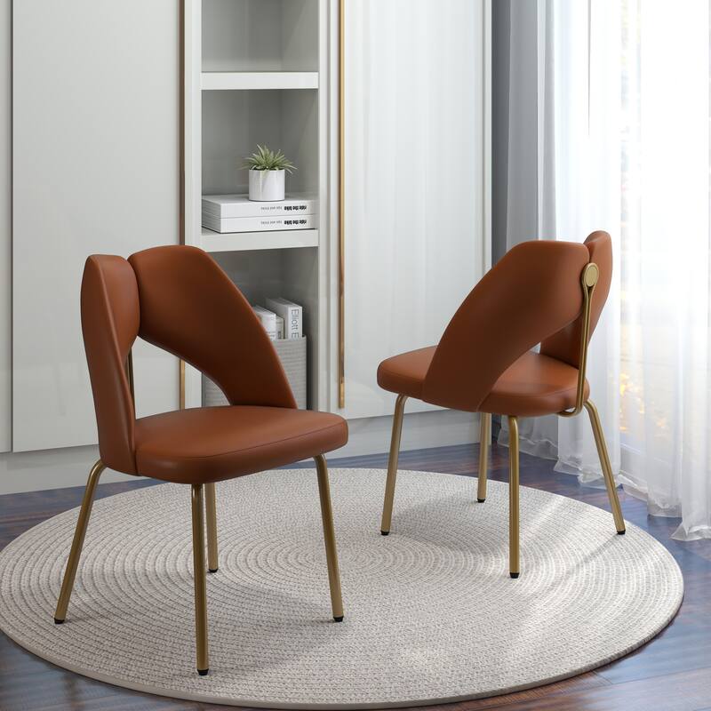 18.5''H Faux Leather Dining Chairs with Gold Metal Legs (Set of 2) - Orange&Gold