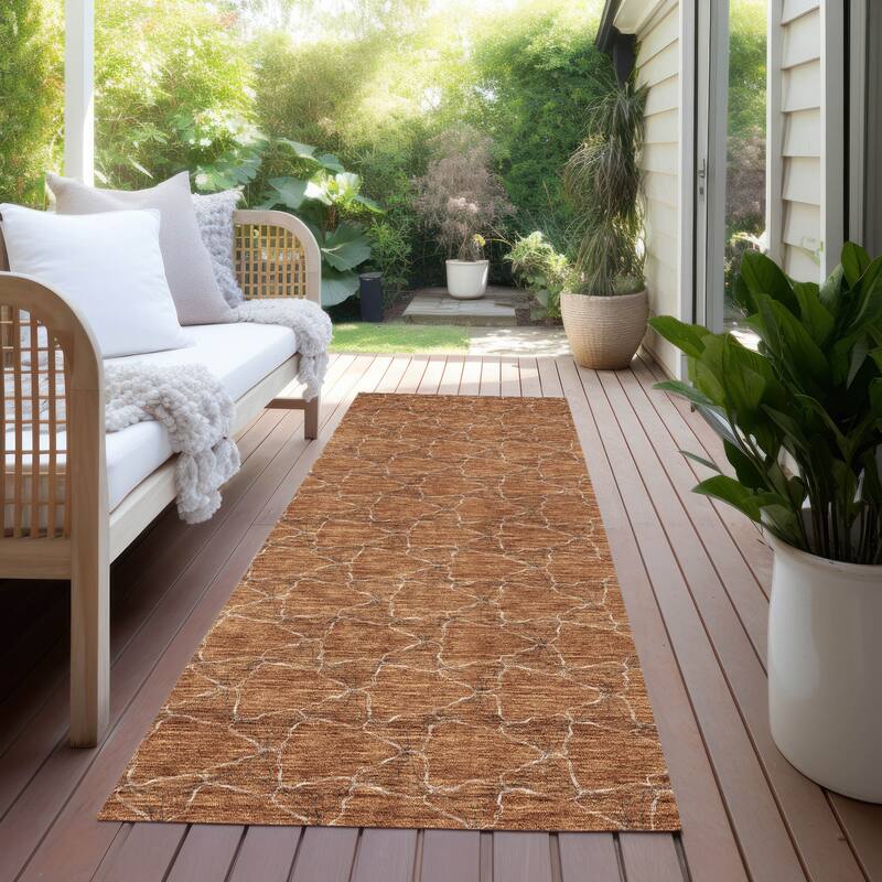 Machine Washable Indoor/ Outdoor Abstract Trellis Chantille Rug - Paprika - 2'3" x 7'6"