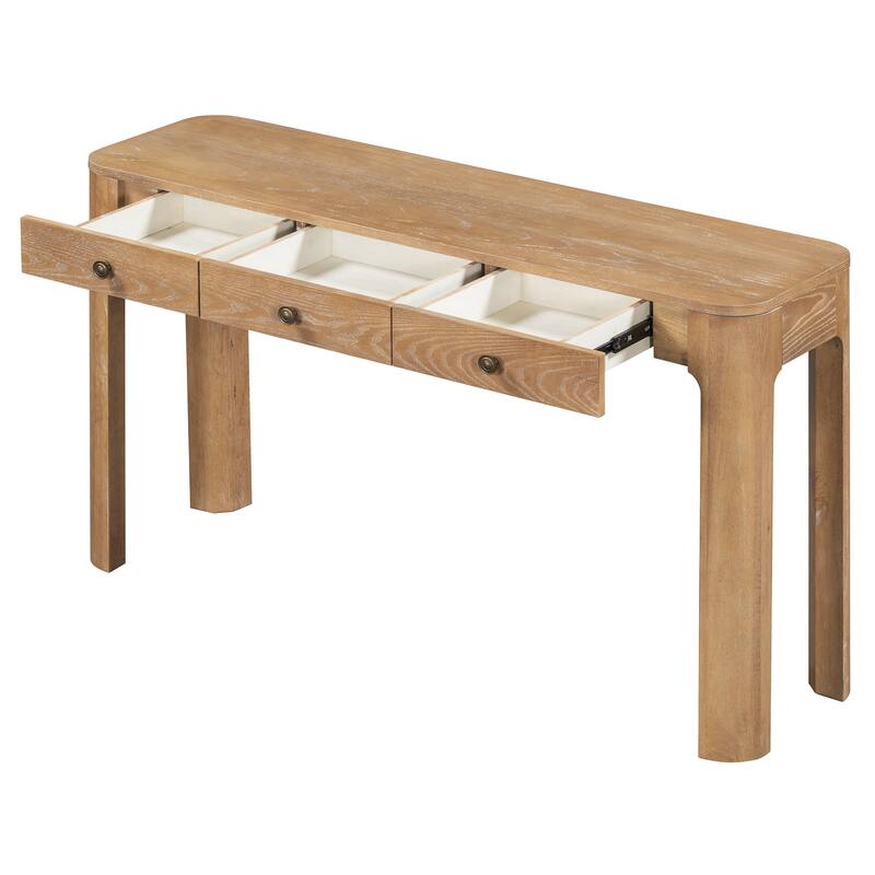 Rustic Console Table with 3 Hidden Drawers and Curved Safety Corners by Harper&Bright Designs