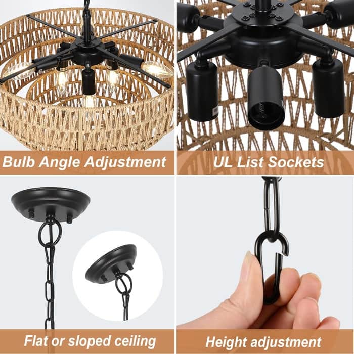 6-Light Boho Rattan Chandelier