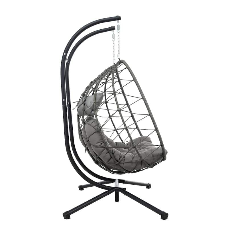 Steel Frame 2-Person Egg Chair with Stand and Outdoor Wicker Hanging Swing for Patio/Balcony