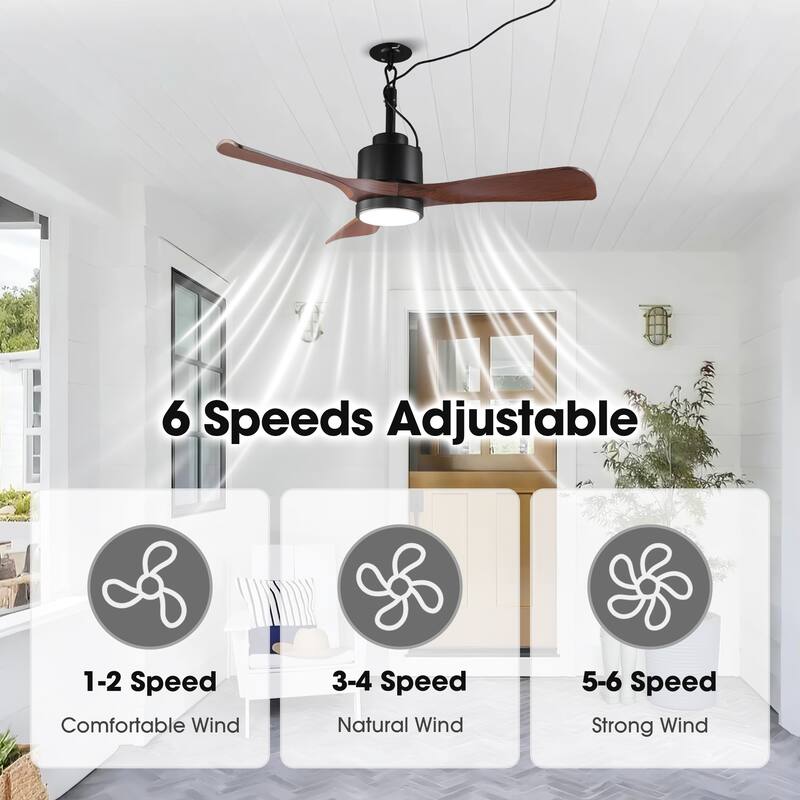 Vaczon 42" Classic Walnut Waterproof Wet Outdoor Smart Ceiling Fan with Light and Remote, App Control
