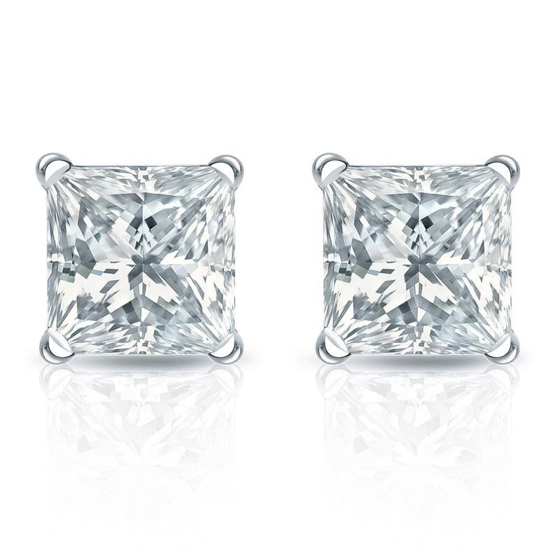 Auriya 18-karat Gold Lab Grown 2.00 carat TDW Princess Diamond Stud Earrings 4-Prong Martini Push-back