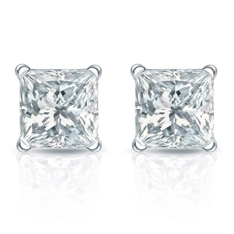 Auriya 18-karat Gold Lab Grown 2.50 carat TDW Princess Diamond Stud Earrings 4-Prong Martini Screw-back