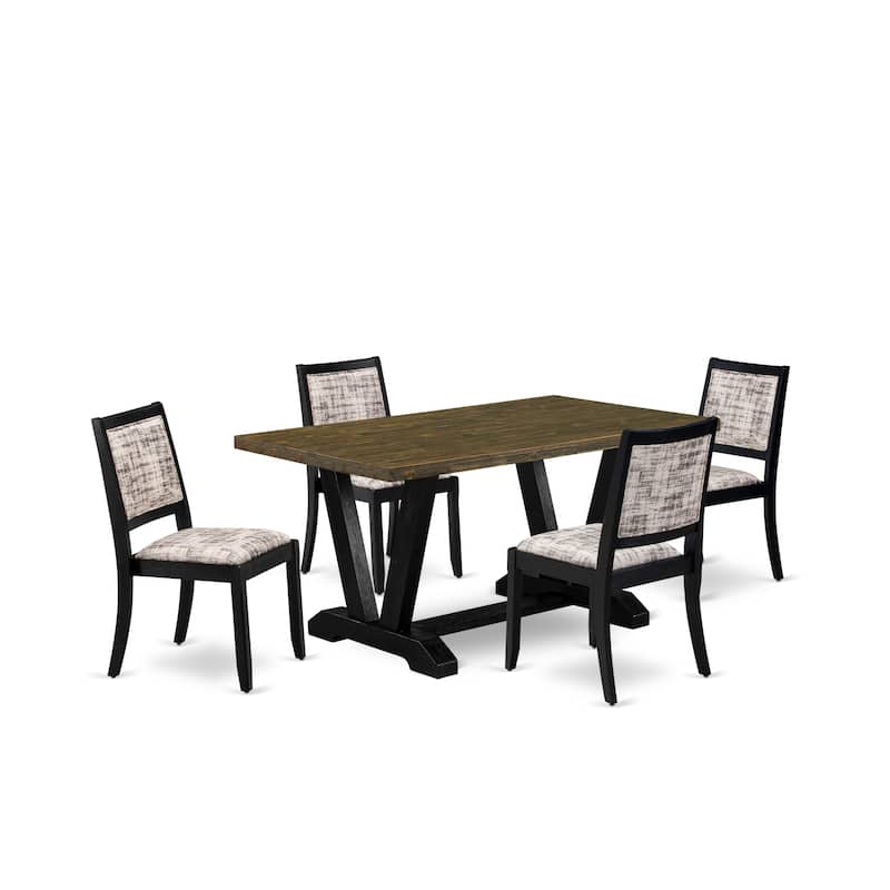 East West Furniture dining table set - a breakfast table & stackable Dining chairs - Wire-brushed Black (Pieces Seat Options) - V676X2630-5