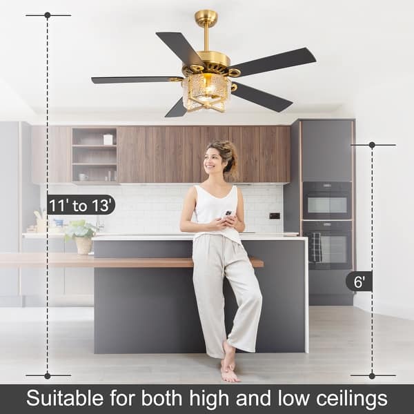 dimension image slide 2 of 6, 52" Reversible 5-Blade Caged Ceiling Fan with Light and Remote