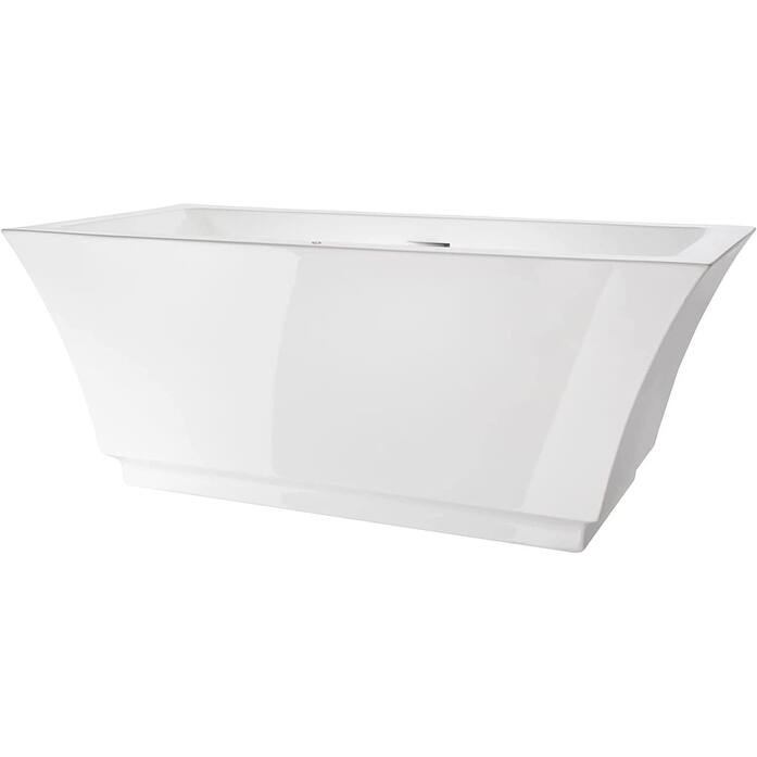 Vanity Art 59" Freestanding Acrylic Soaking Bathtub with Slotted Overflow & Pop-up Drain