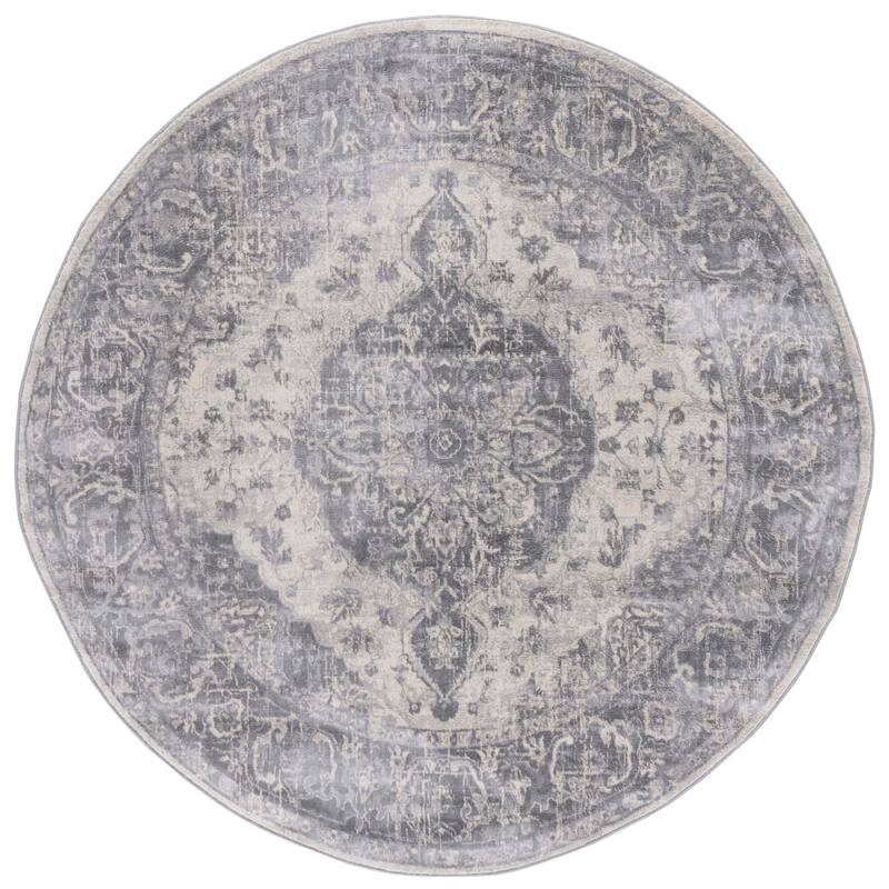 SAFAVIEH Brentwood Kobra Oriental Medallion Rug - 6'7" Round - Grey/Light Grey