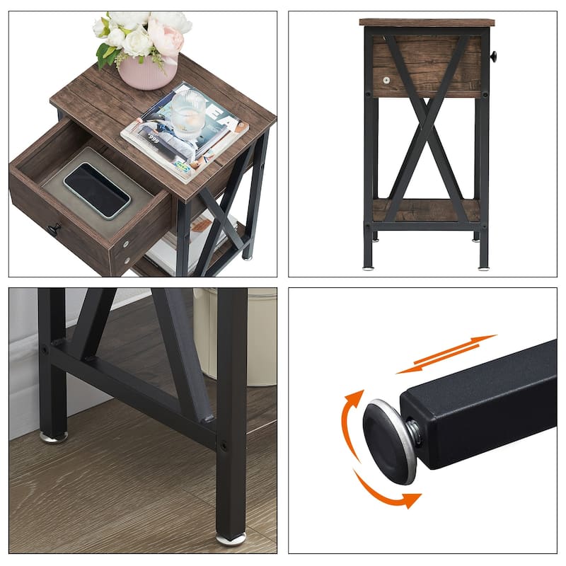 Modern 1-Drawert Nightstands X-Design with Storage Shelf, Set of 2 Nightstands