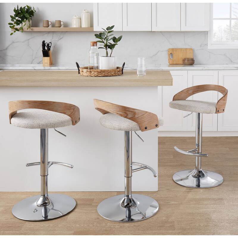 Grotto Adjustable Barstool with Chrome Base- Set Of 3