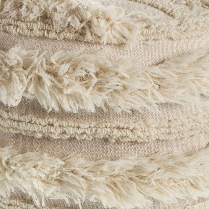 Sevita Fluffy Shaggy Faux Ivory Pouf Ottoman