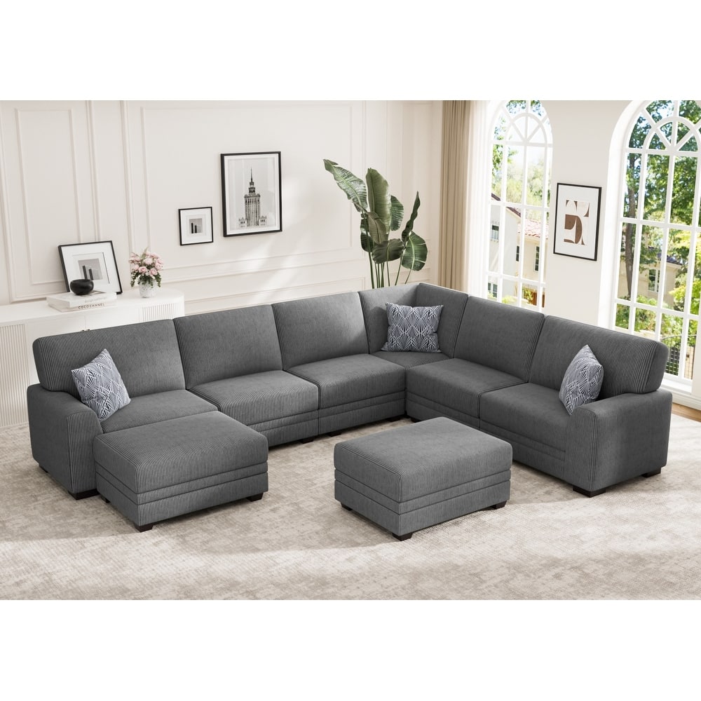 8 Piece Modular Corduroy Sectional With Ottoman