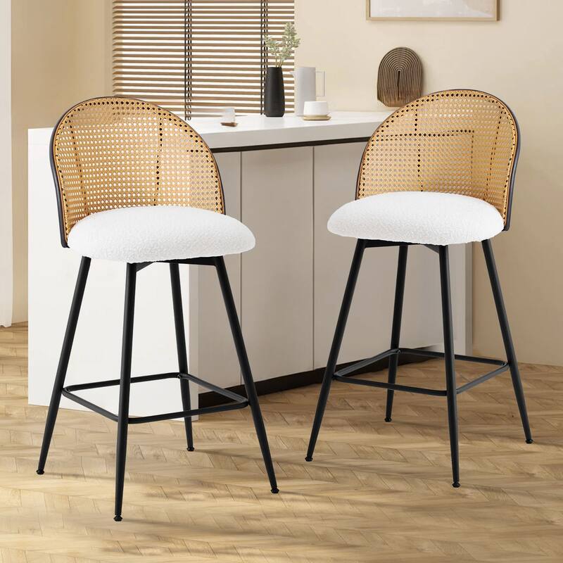 26-Inch Swivel Counter Height Bar Stools with Rattan Back - 36"H x 18.5"W x 19.7"D